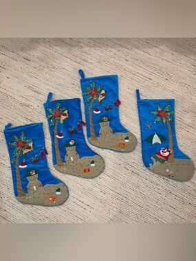 Lot of 4 coastal beach Christmas stockings